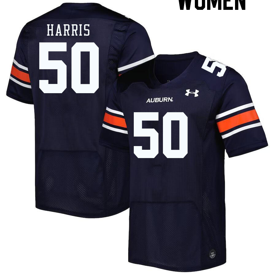 Women #50 Marcus Harris Auburn Tigers College Football Jerseys Stitched-Navy